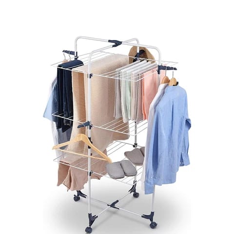 Three layer laundry drying rack with hanger