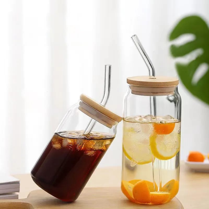 Glass cup with Straw(500ml)