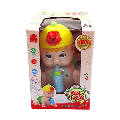 Crawling baby with feeding bottle toy