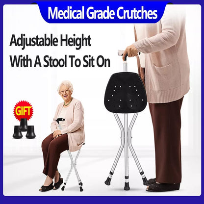 2 in 1 elderly walking stick cum stool