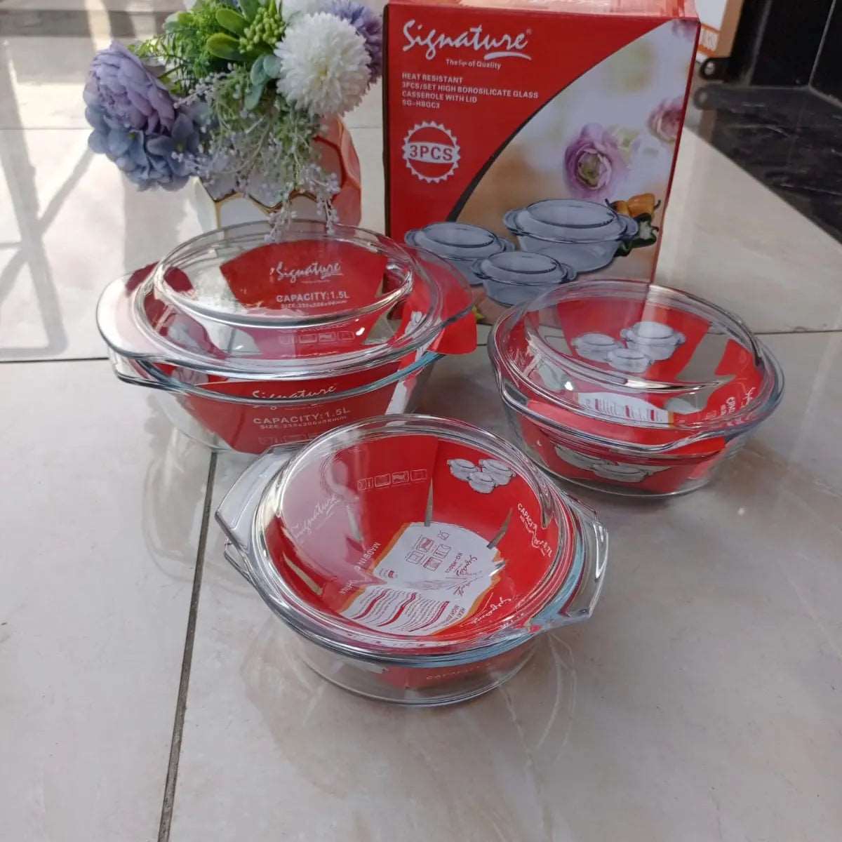 Borosilicate Glass Casserole with Lid(3 pcs)