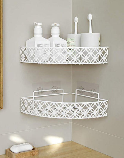 heavy gauge triangular metallic corner shelf