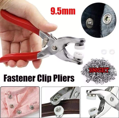 Metallic snup button pliers set