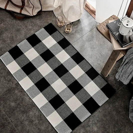 130cm Woven Rug(Black&White)Stripped