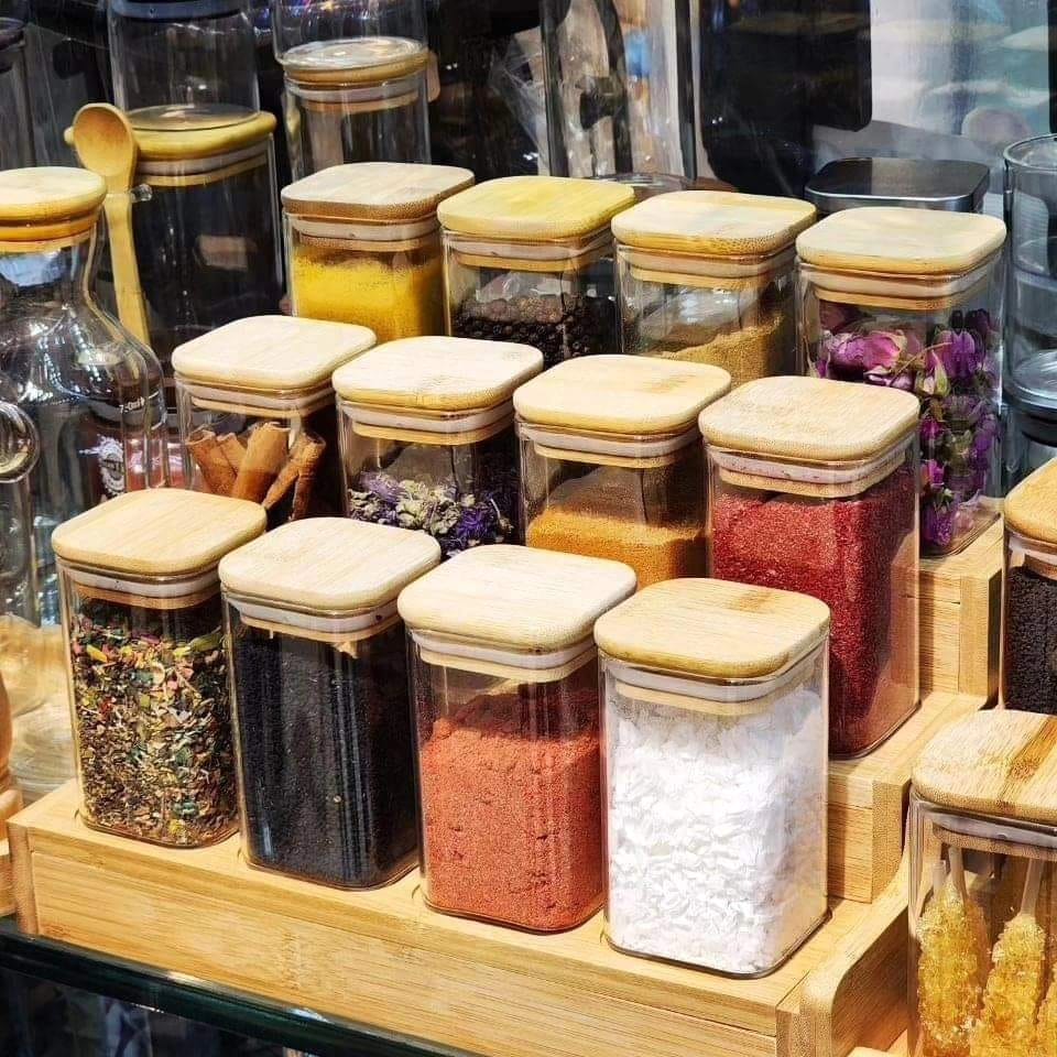 Square Glass spice jar set(12)