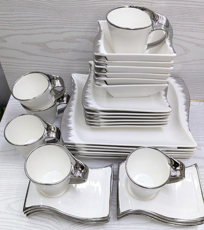 30pcs wavy ceramic white dinner set