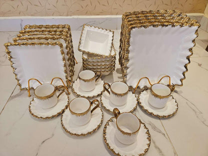 30pcs ceramic gold white dinner set