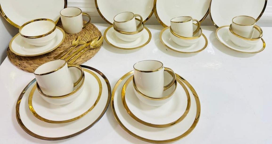 24pcs ceramic dinner set with gold rim