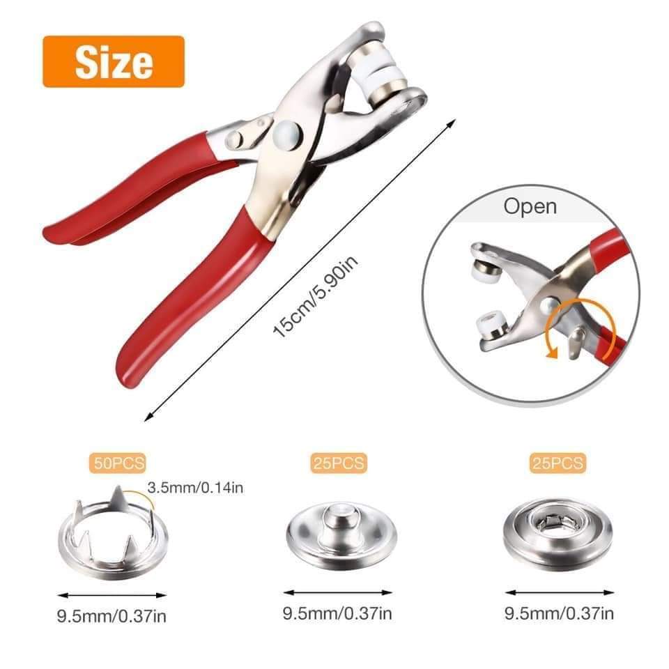 Metallic snup button pliers set