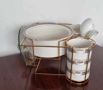 16pc ceramic soup set + burner