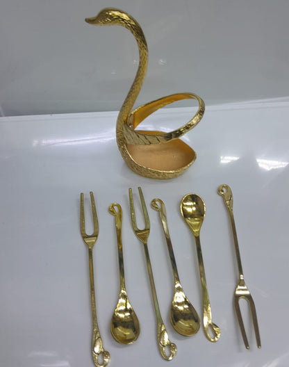 Swan spoon holder+6pcs Tea spoon