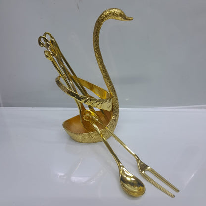 Swan spoon holder+6pcs Tea spoon