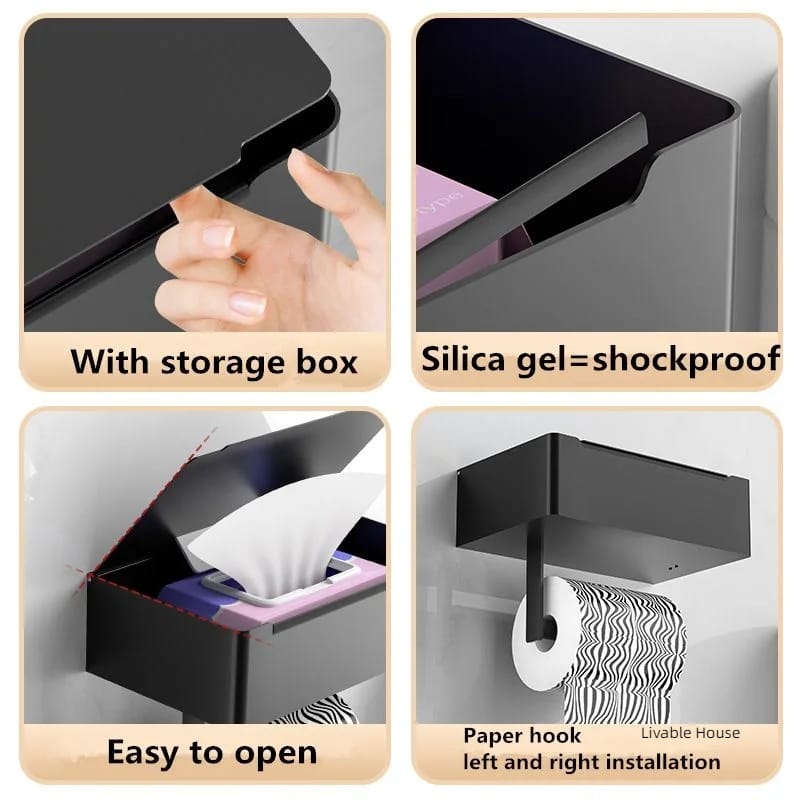 Toilet paper holder with shelf and storage