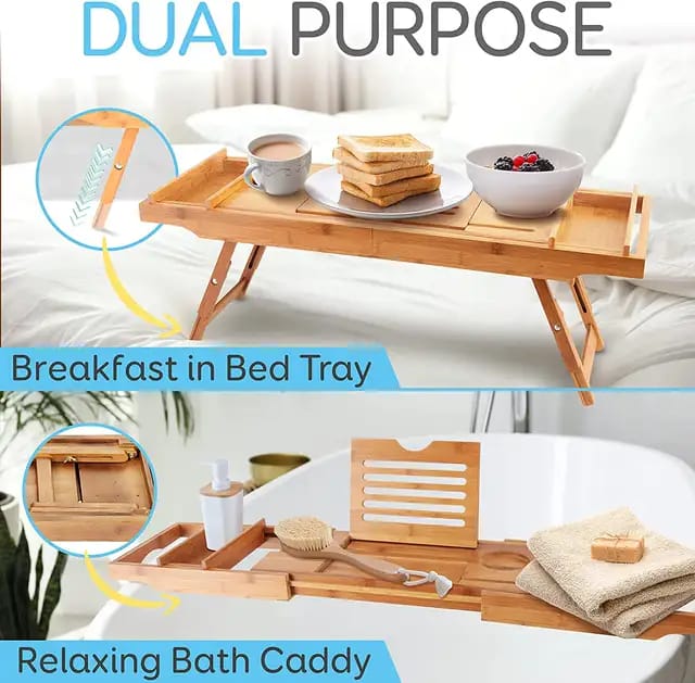 Bamboo Bathtub/table Caddy Tray