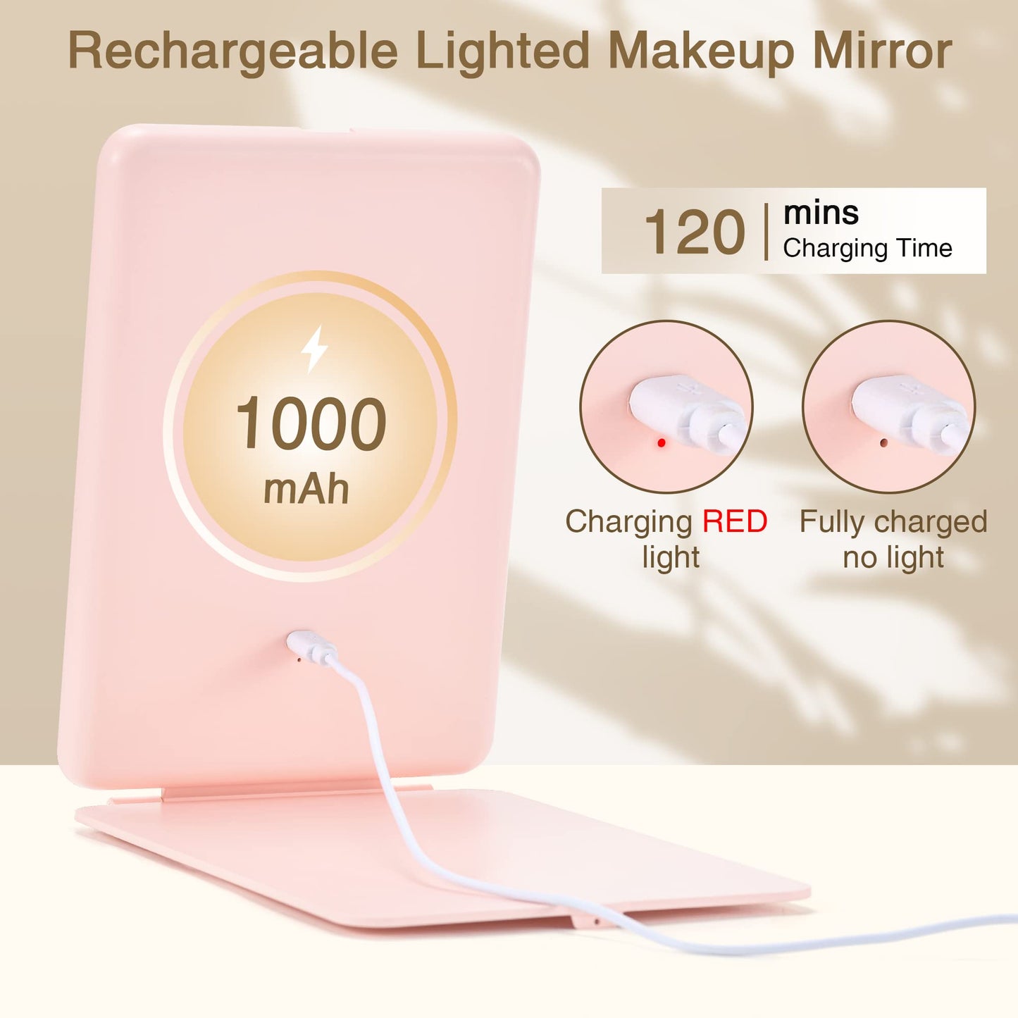 Rechargeable LED travel mirror