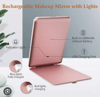 Rechargeable LED travel mirror