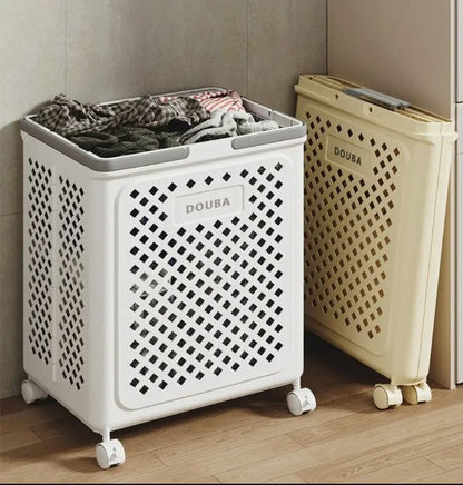 Laundry storage basket with wheels