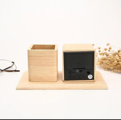 Wooden Desk Organizer with clock