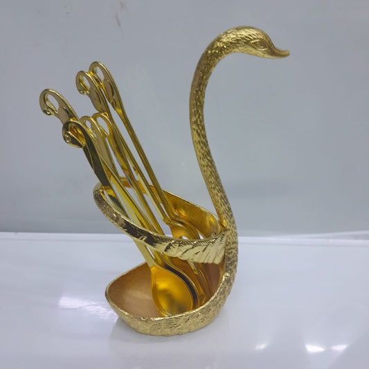 Swan spoon holder+6pcs Tea spoon