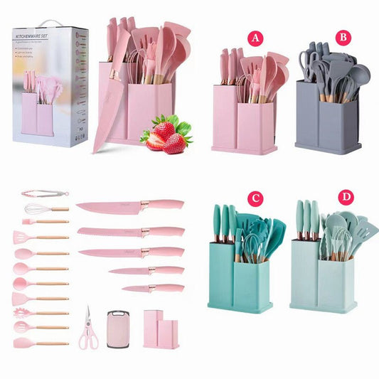 19 pcs cutlery set with silicon spoon set