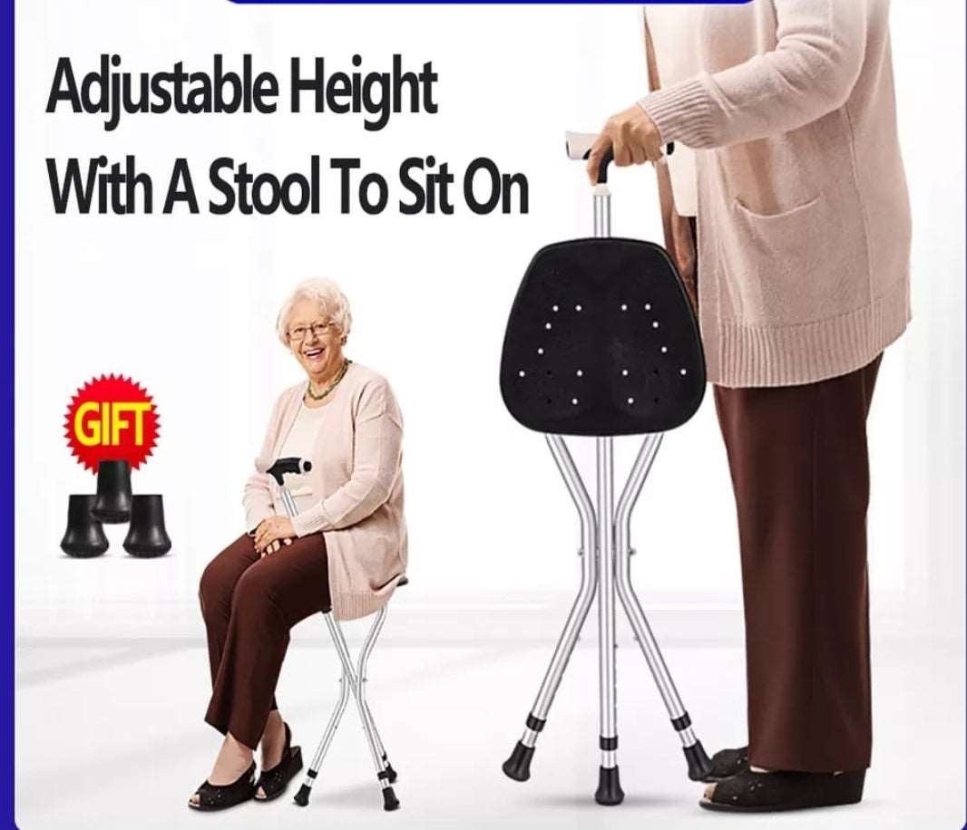 2 in 1 elderly walking stick cum stool