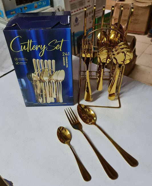 24pcs cutlery set golden