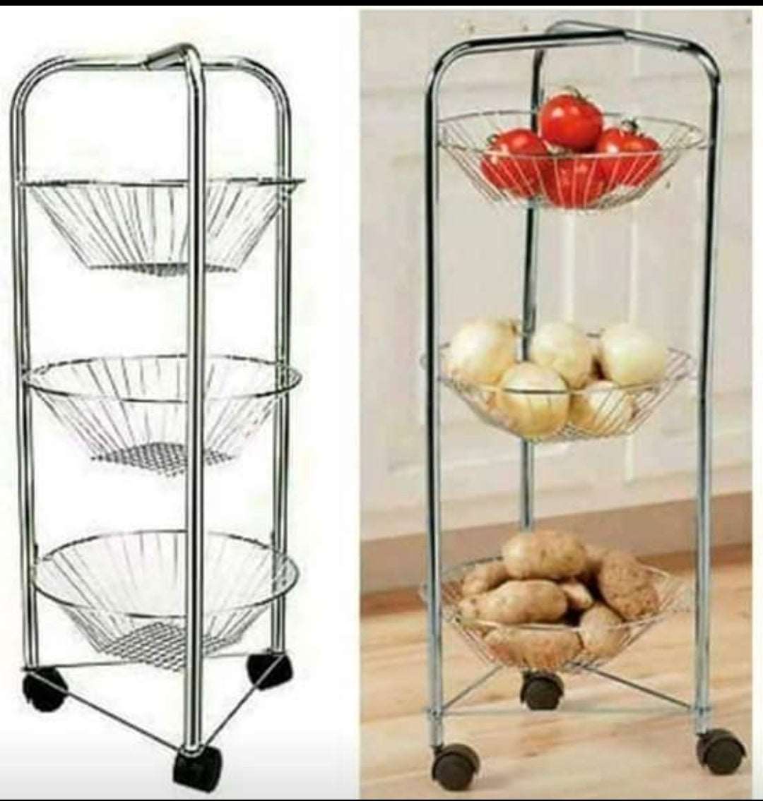 3 Layer Round steel fruit Trolley - Master Supplies