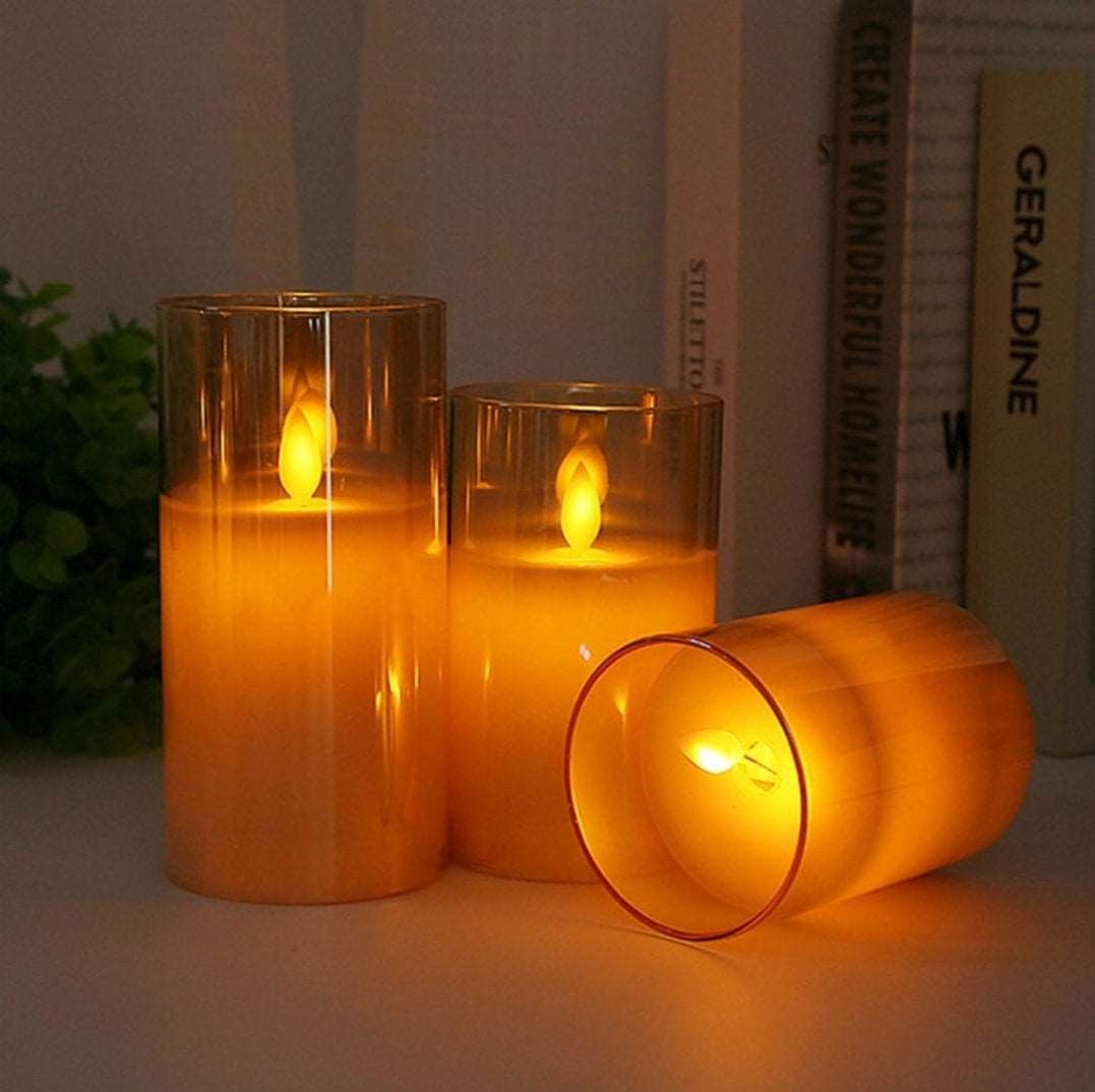 3 pcs L.E.D Glass Candles with Remote control - MASTER SUPPLIES