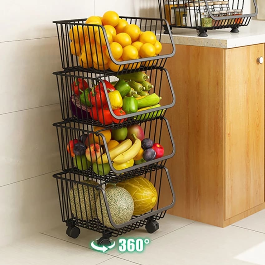 4tier metallic vegetable rack with lockable wheels - MASTER SUPPLIES