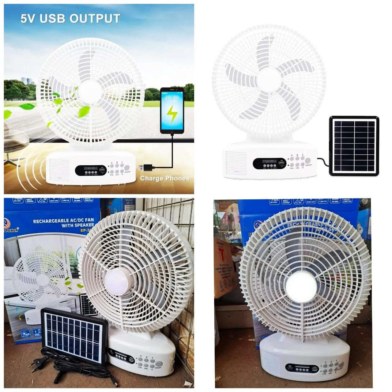 5 in 1 Rechargeable solar powered fan - MASTER SUPPLIES