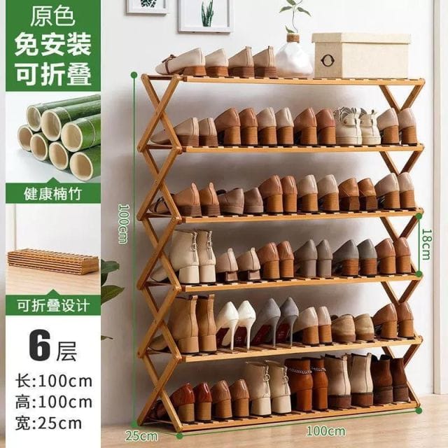 6-Tier Brown Bamboo Shoe Rack - MASTER SUPPLIES