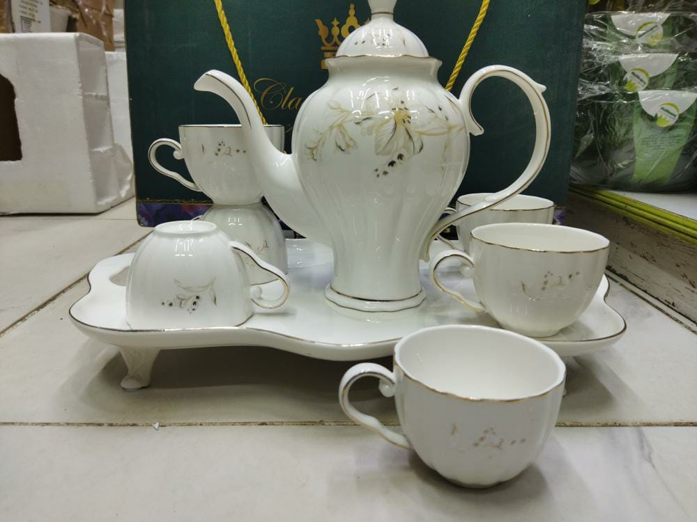 8 pcs teaset white flowered - MASTER SUPPLIES