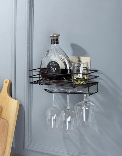 Wrought iron wall mounted storage rack .