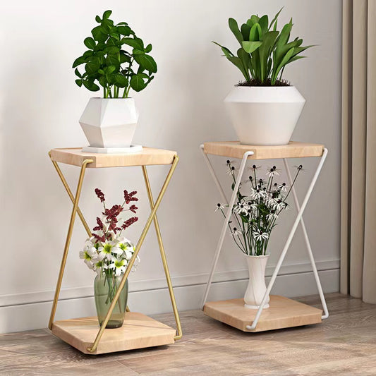 Wooden flower table with metallic frame