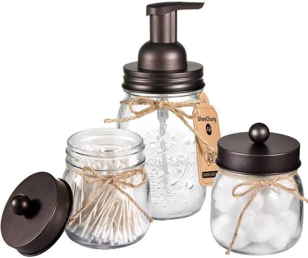 Mason Jar Bathroom Accessories with Black Lids. - MASTER SUPPLIES