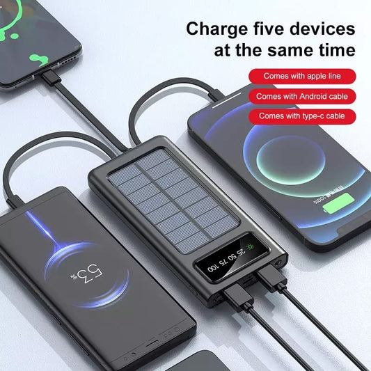 SOLAR Power bank built in 4 cables portable charger - MASTER SUPPLIES